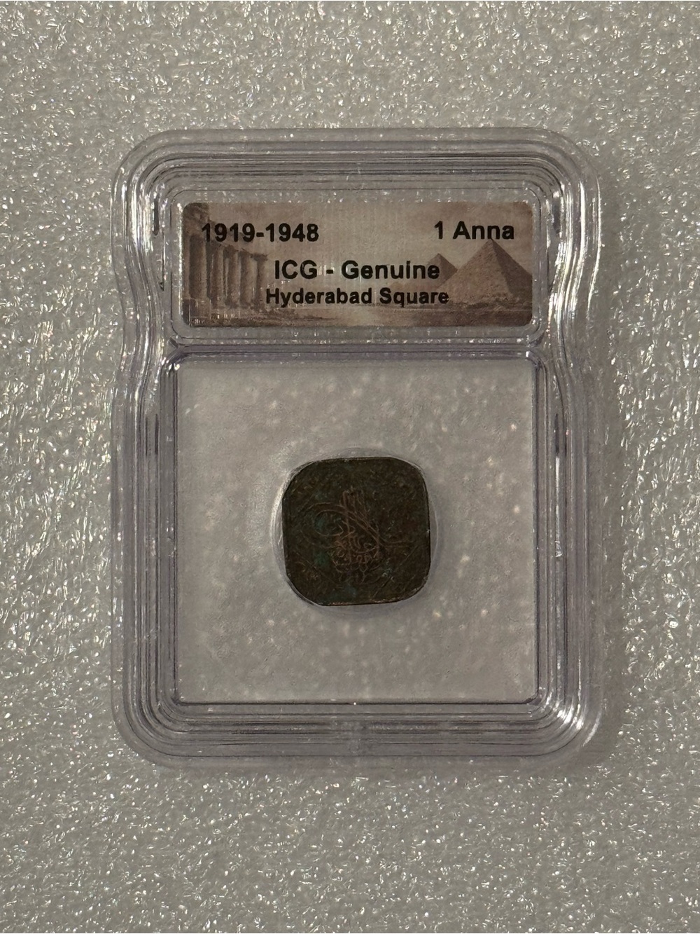 1919-1948 ICG-Graded Genuine Hyderabad Square 1 Anna Coin